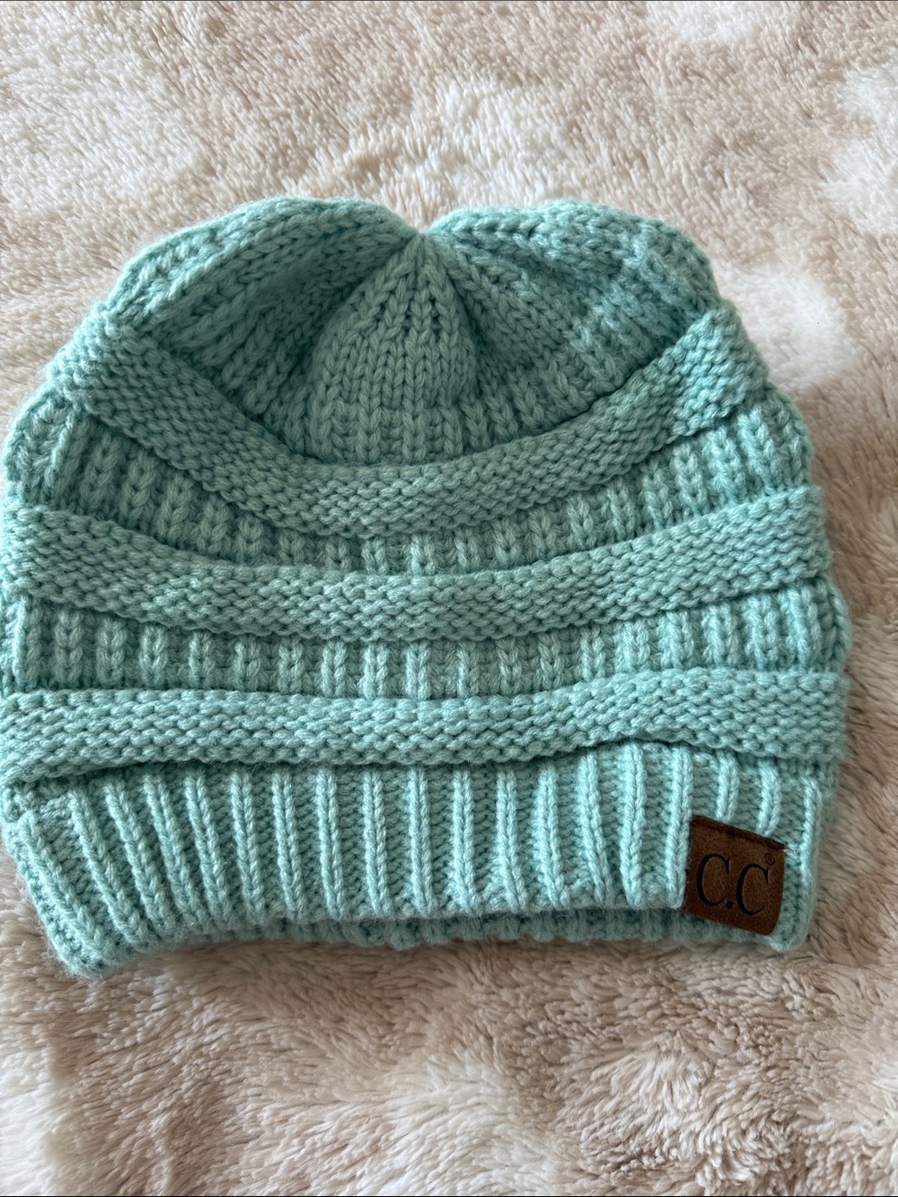 CHANEL Kids Mint Knit Beanie - Cozy Winter Hat